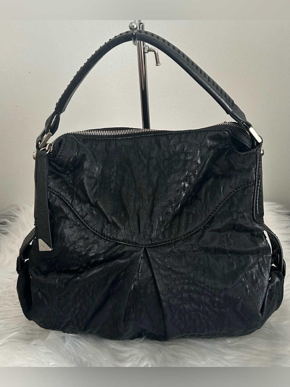 Francesco Biasia Black Italian Leather Slouchy Hobo Shoulder Bag - Picture 4 of 15
